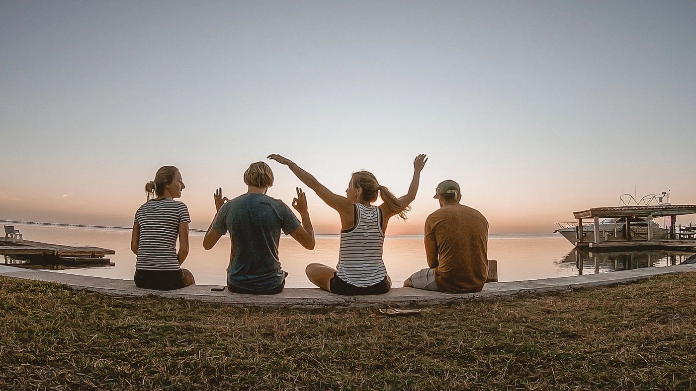 our team watching sunset